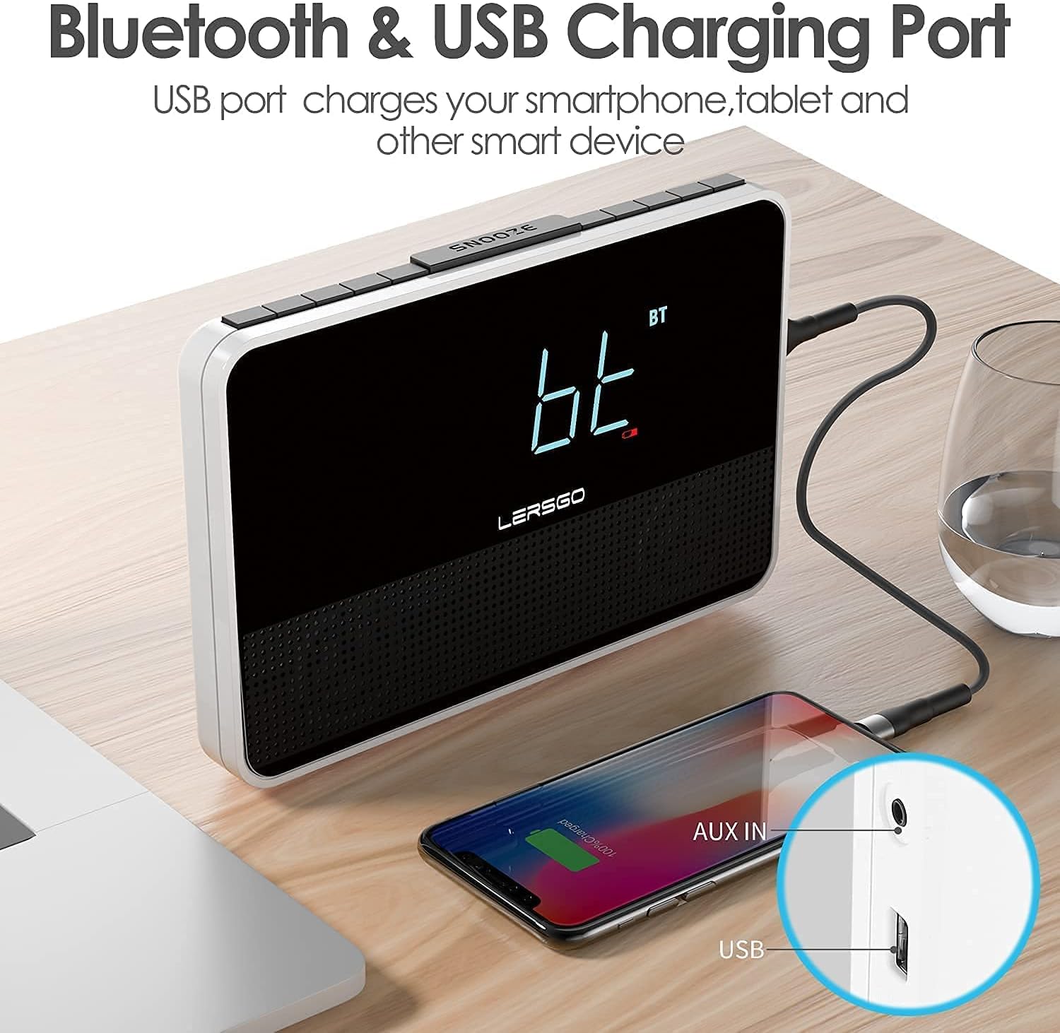 Bluetooth Alarm Clock Radio with HD Sound and Bass