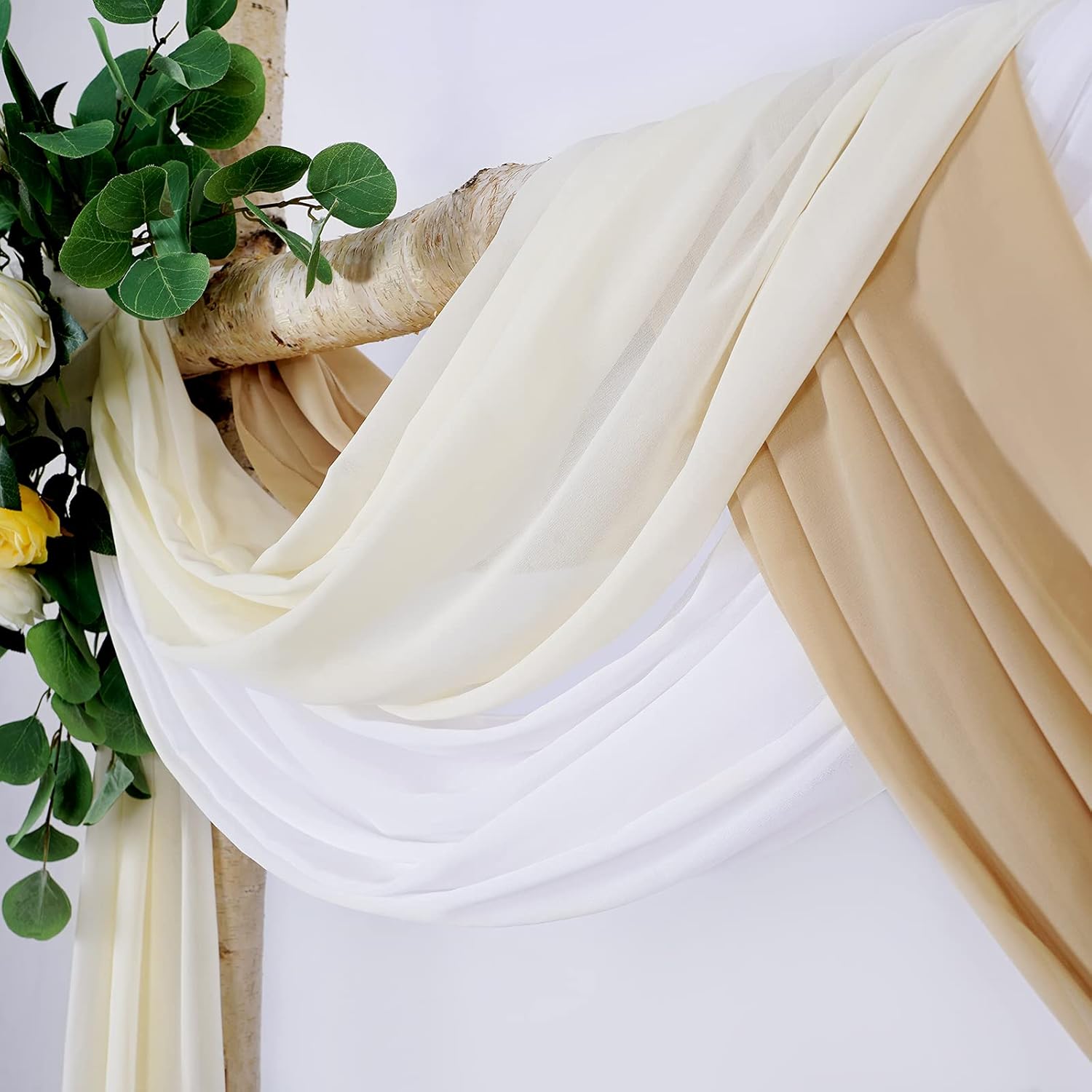 MoKoHouse 3 Panel White Sheer Wedding Arch Drapery