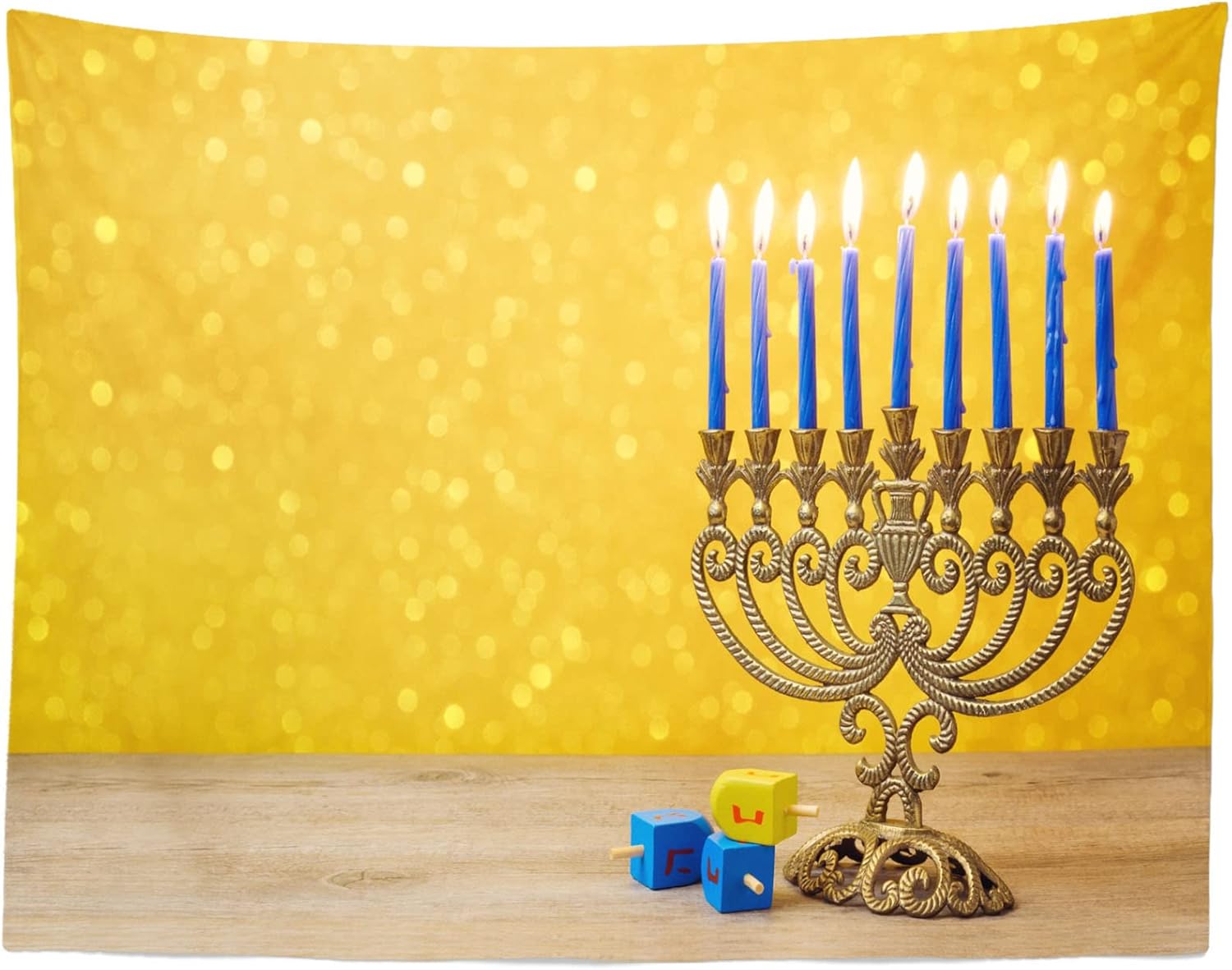 BELECO 8x6ft Hanukkah Photo Backdrop with Golden Glitter Bokeh Lights