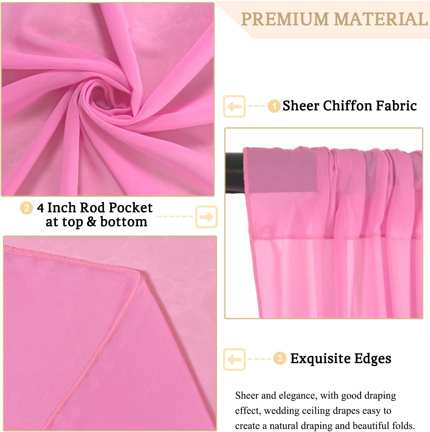 MODFUNS Pink Chiffon Ceiling Drapes 2 Panels 5x20 FT for Wedding Backdrop