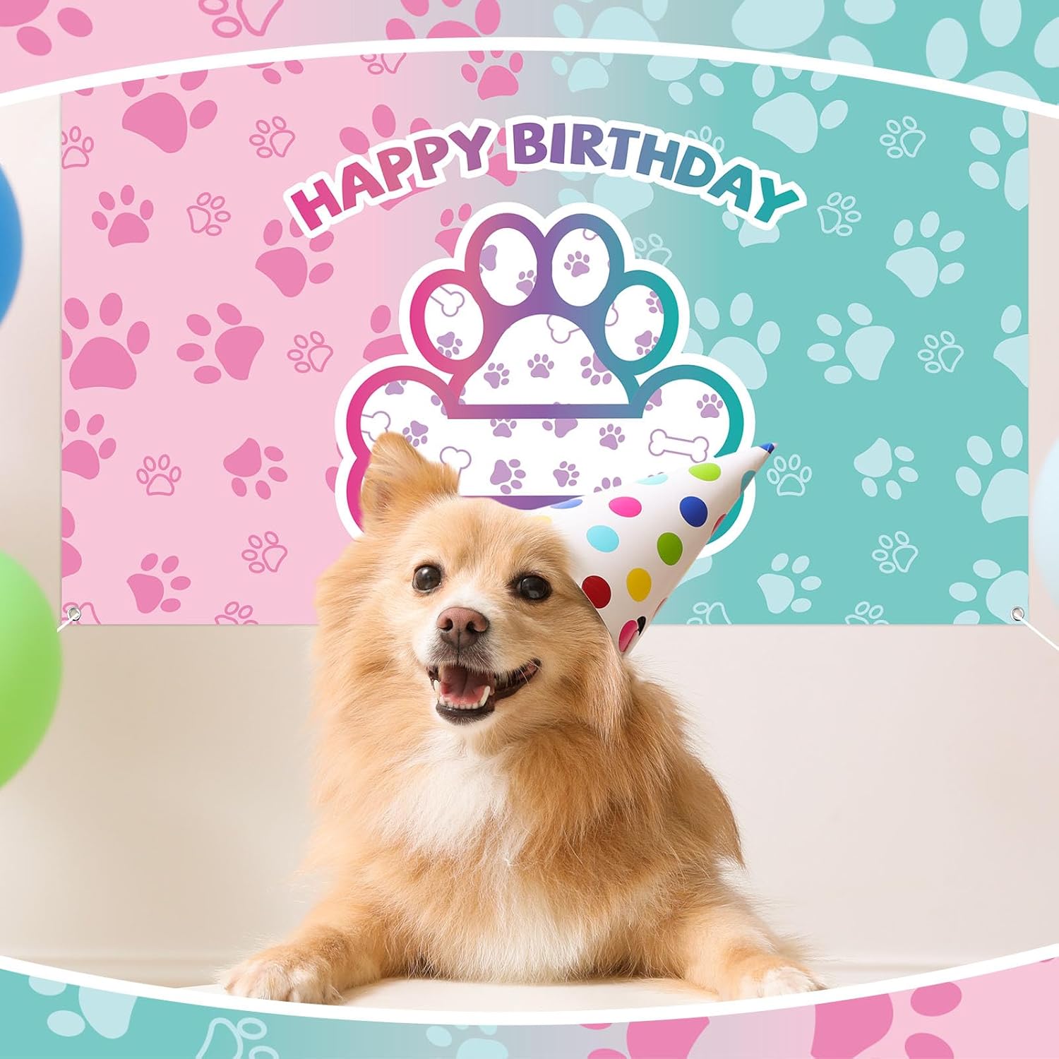 Newwiee Dog Paw Birthday Backdrop Banner