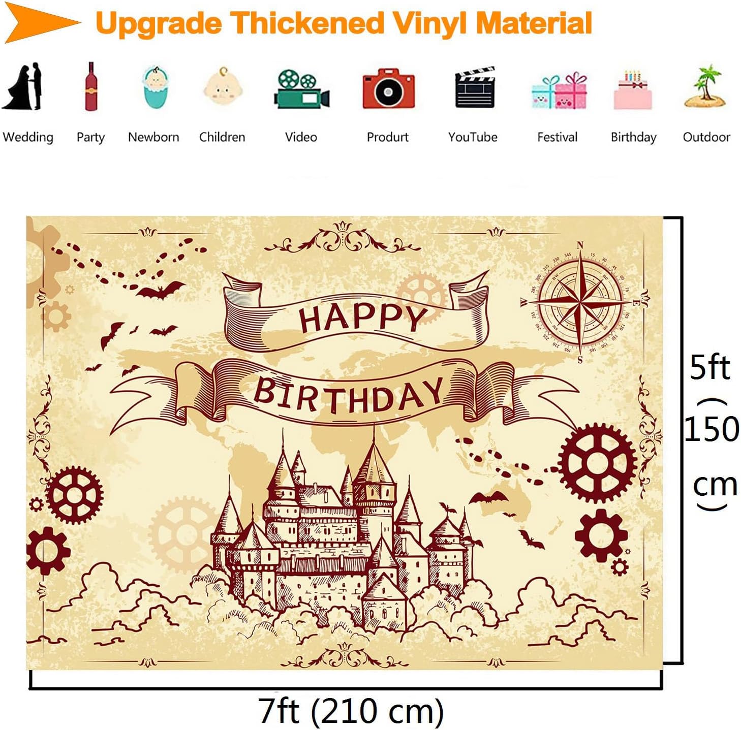 Wizard Birthday Backdrop Banner Boys Girls Party Decorations 7x5ft