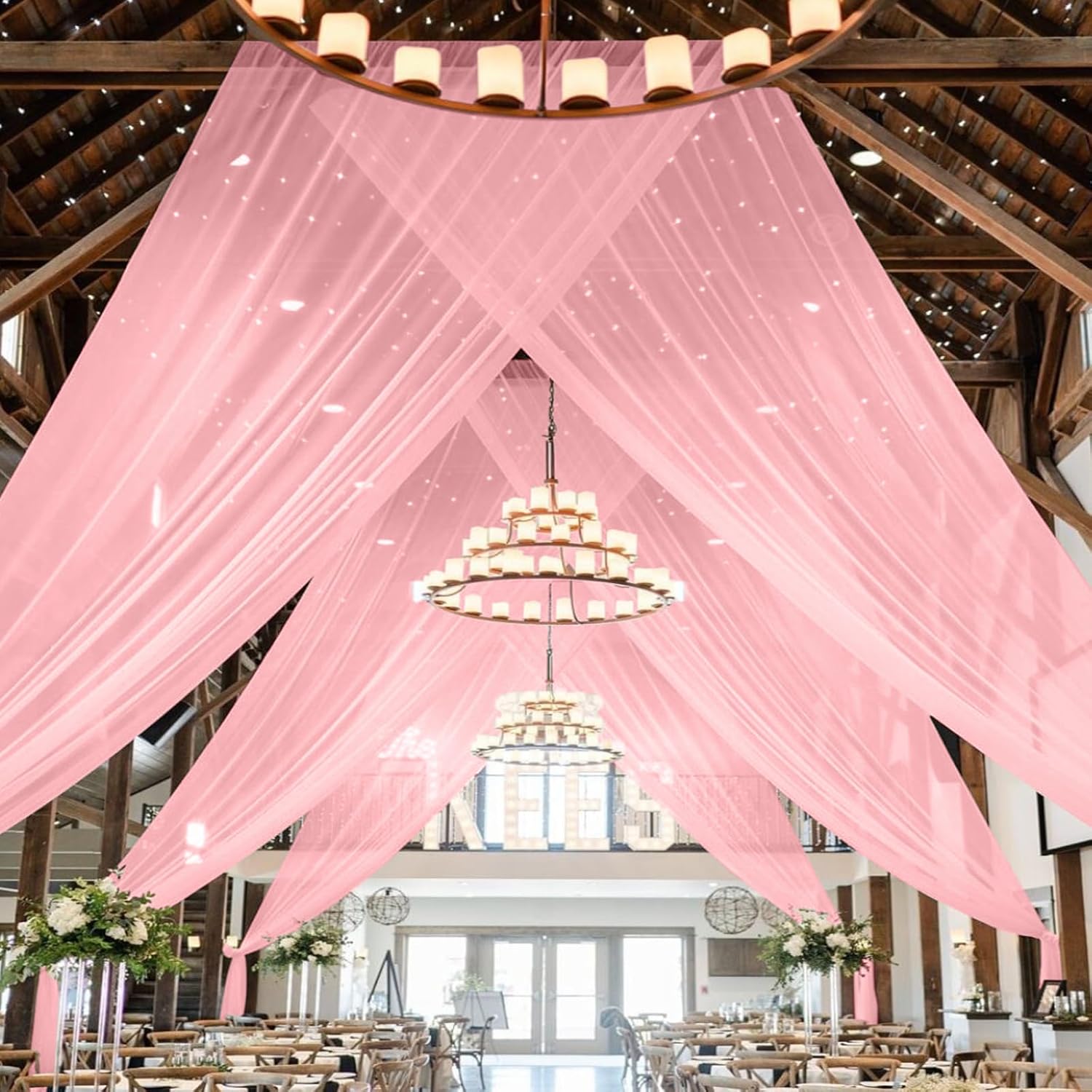 6 Panels Dusty Rose Ceiling Drapes for Wedding and Events