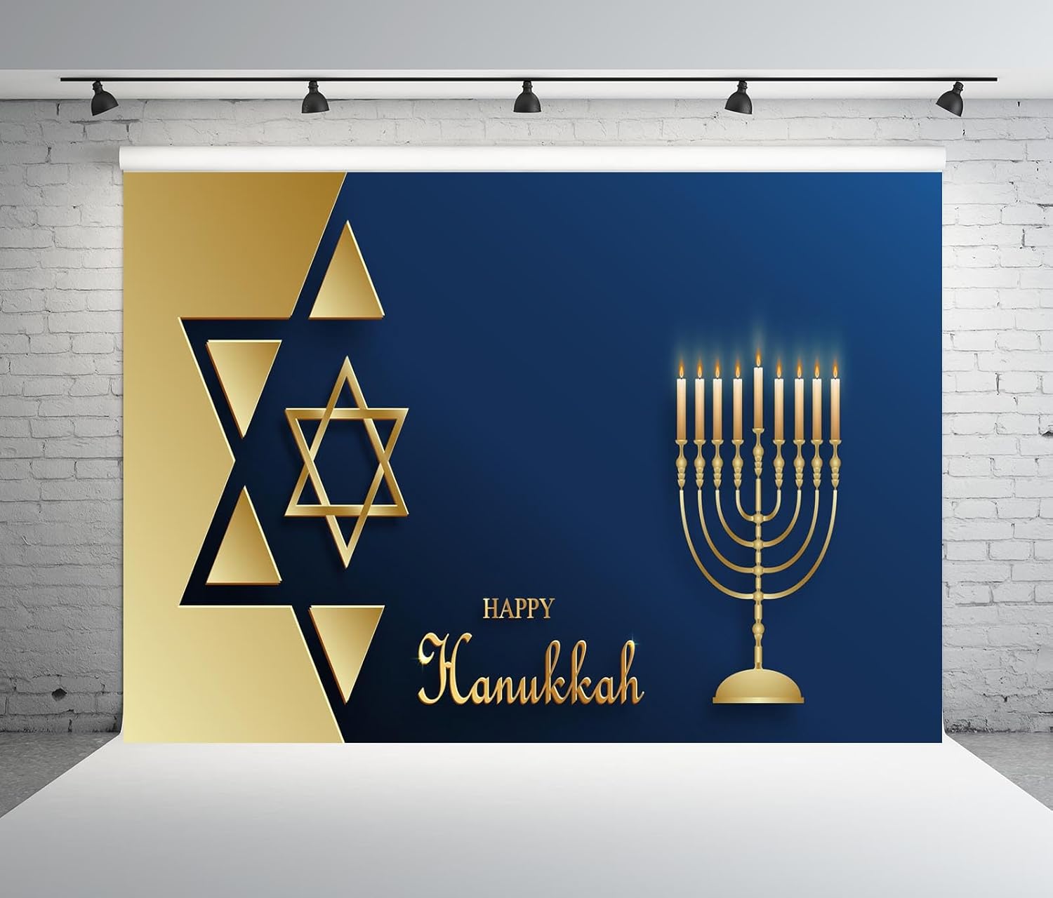 BELECO 8x6ft Happy Hanukkah Backdrop with Menorah and Candles