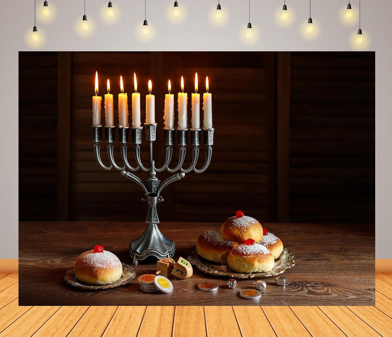 BELECO 8x6ft Hanukkah Fabric Backdrop with Menorah and Candles