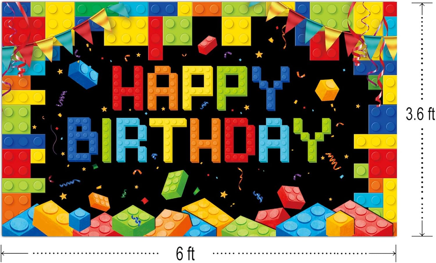CHXSM 6x36ft Colorful Blocks Birthday Banner Backdrop