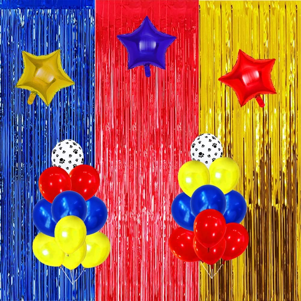 Paw Birthday Decorations with Foil Curtain and Balloons