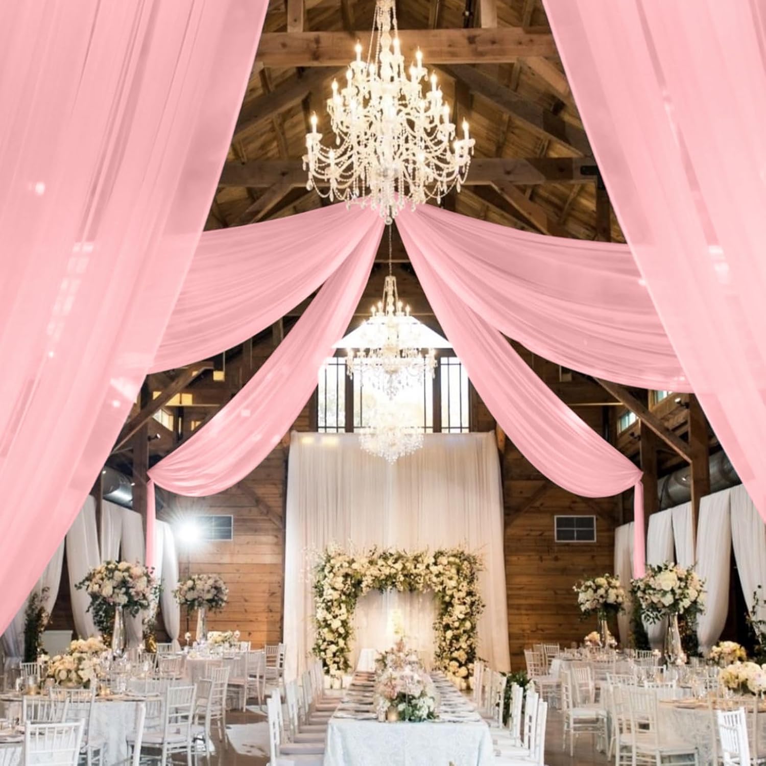 6 Panels Dusty Rose Ceiling Drapes for Wedding and Events