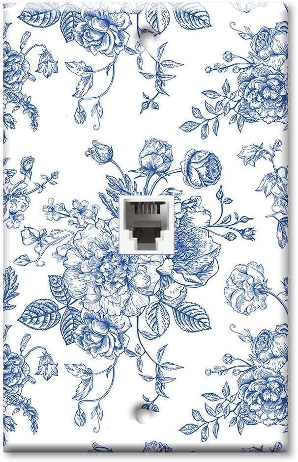 Art Plates - Blue Flower Line Art Wall Plate with One Port RJ11