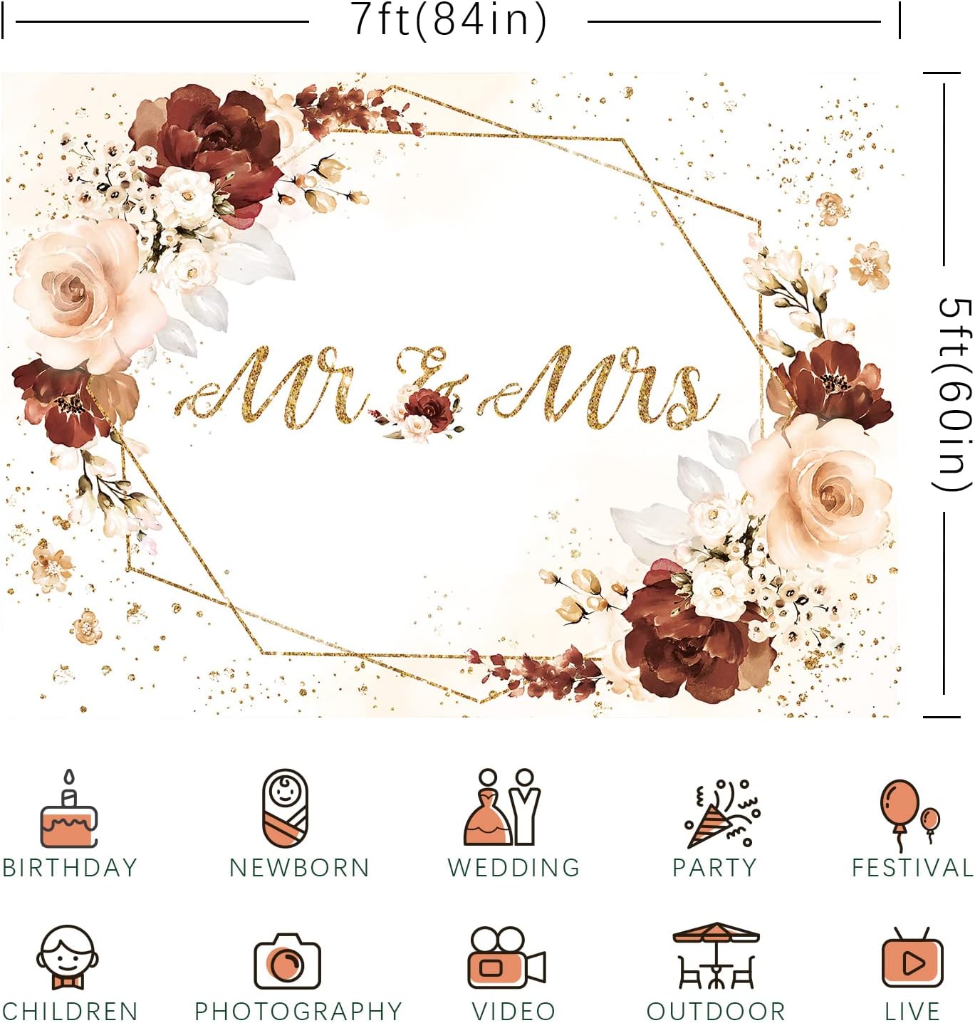 Mr Mrs Engagement Decor Backdrop 7x5ft Pink Floral Wedding