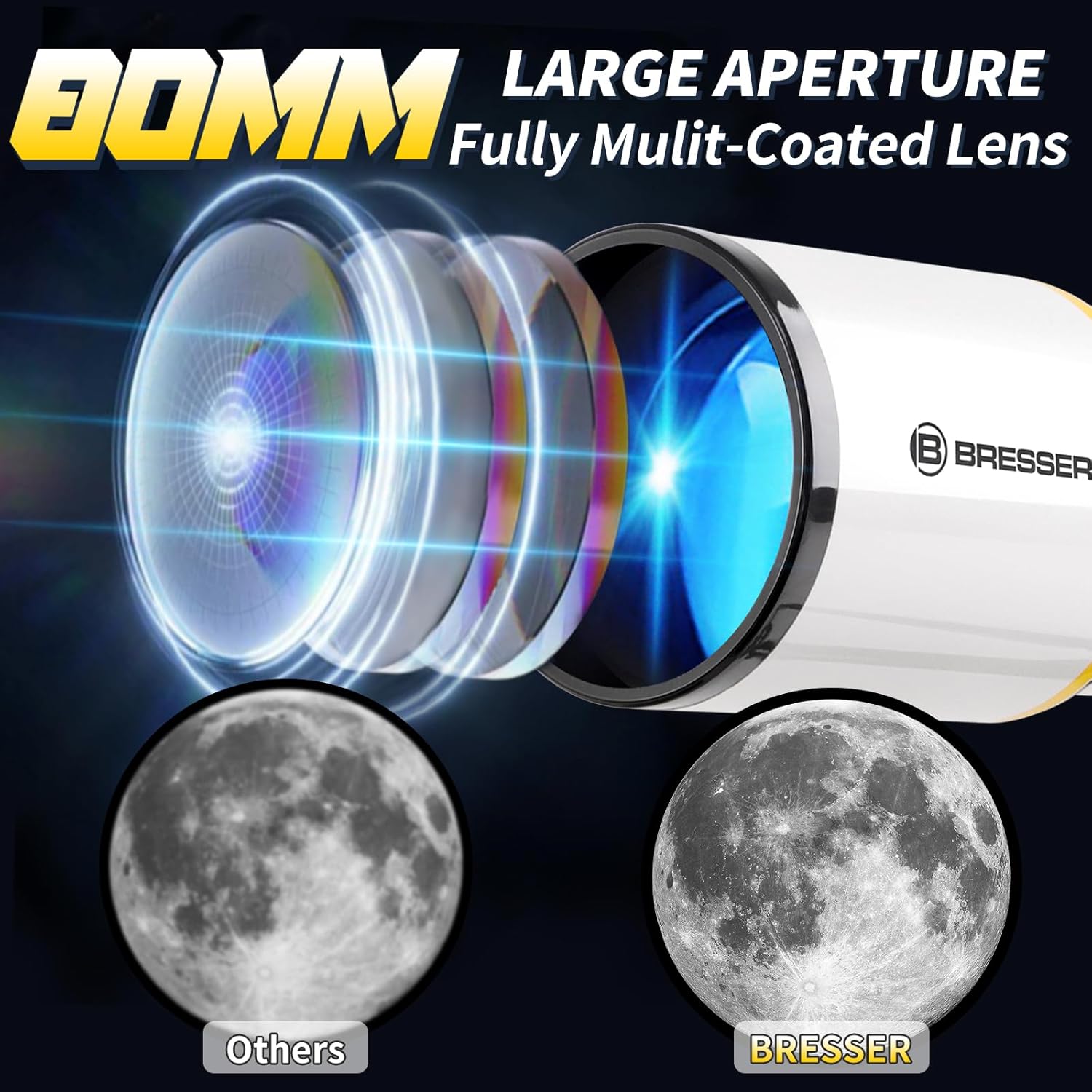Bresser High Powered 80mm Refractor Telescope with Tripod and Phone Adapter