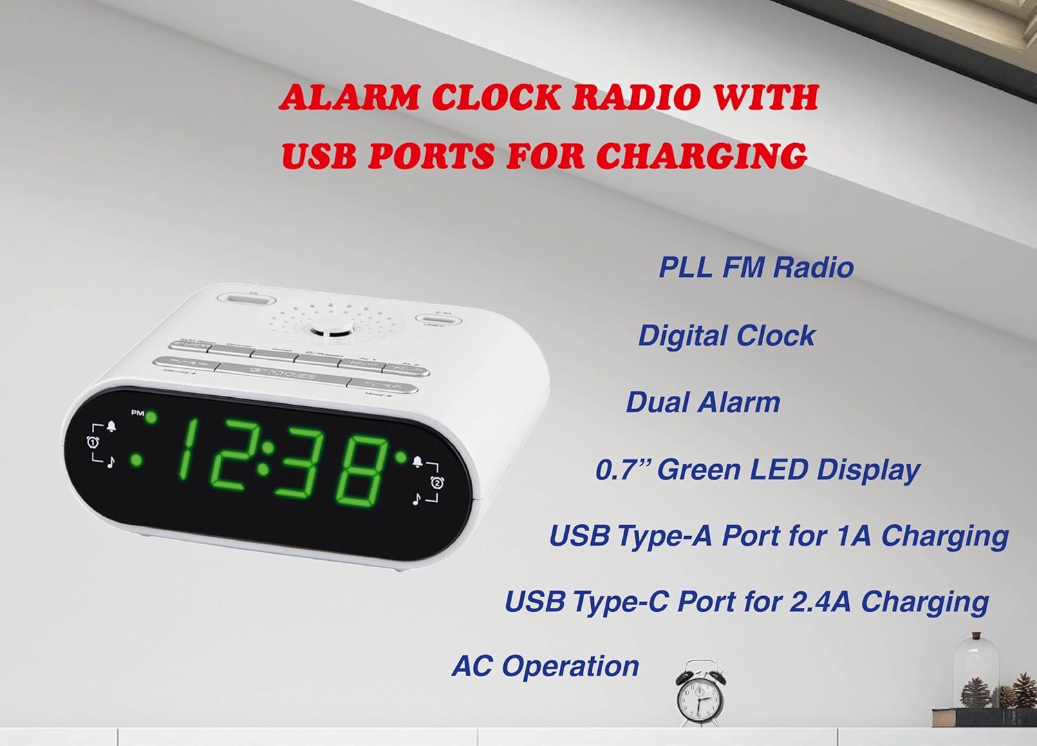 HANNLOMAX HX-158CR Alarm Clock Radio with FM and Dual Alarms