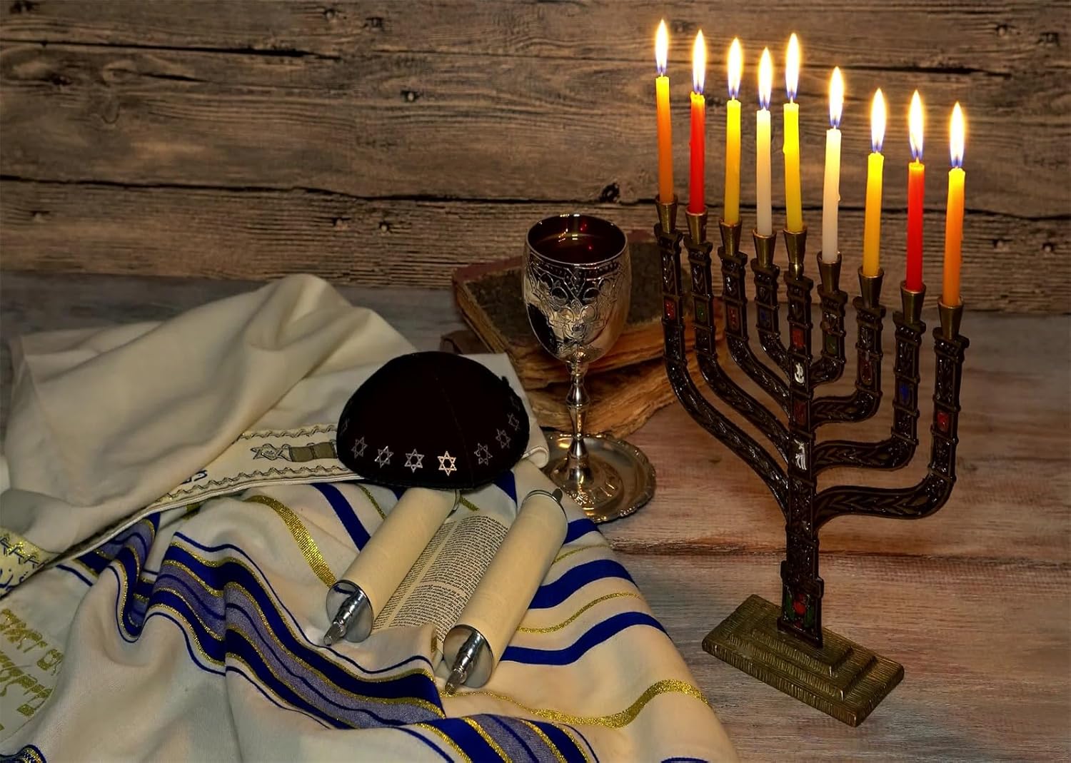 8x6ft Fabric Hanukkah Backdrop with Menorah