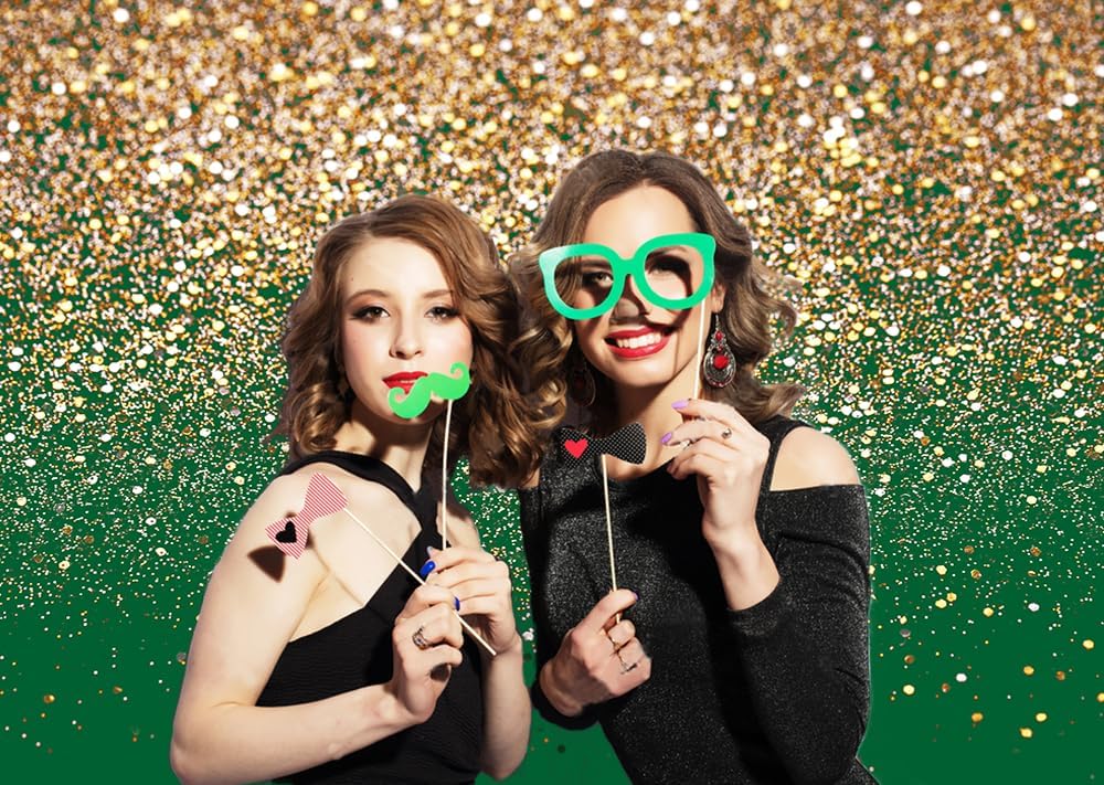 Dudaacvt 7x5ft Green Gold Backdrop for Party and Wedding