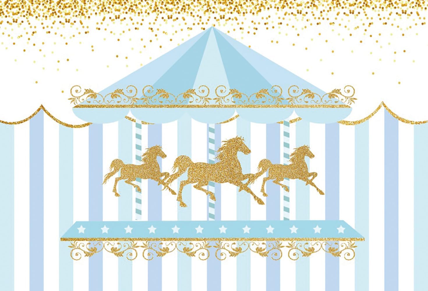 7x5ft Blue Gold Stripe Carousel Birthday Party Backdrop