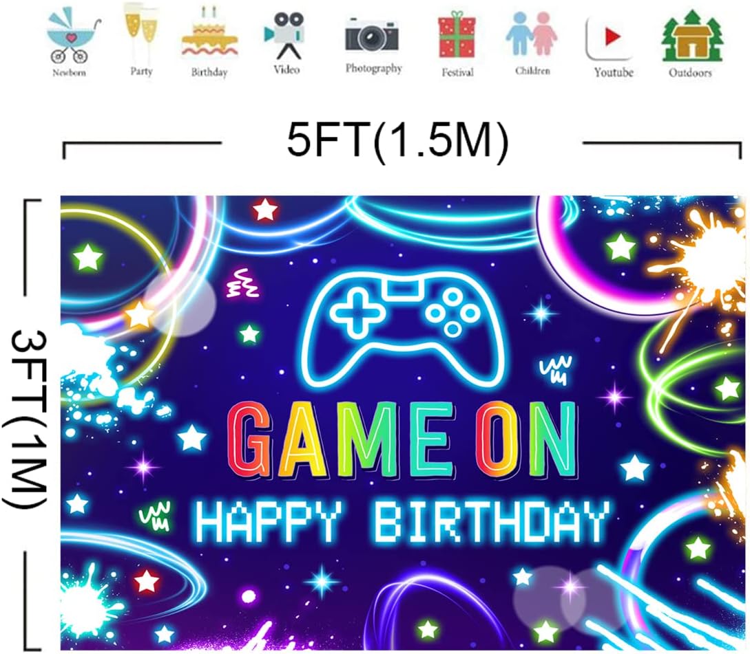 Lofaris 5x3ft Gamer Birthday Backdrop Black and Blue