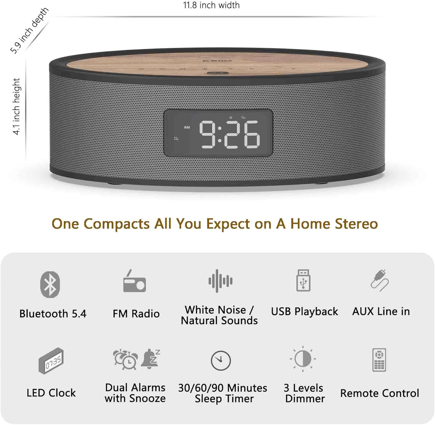 KEiiD Bluetooth Clock Radio Speaker with Dual Alarms and FM Radio
