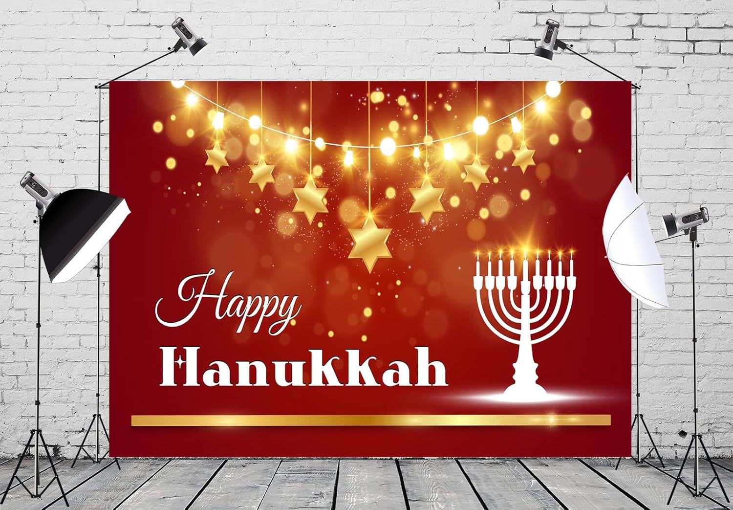BELECO 8x6ft Hanukkah Photo Backdrop with Golden Stars