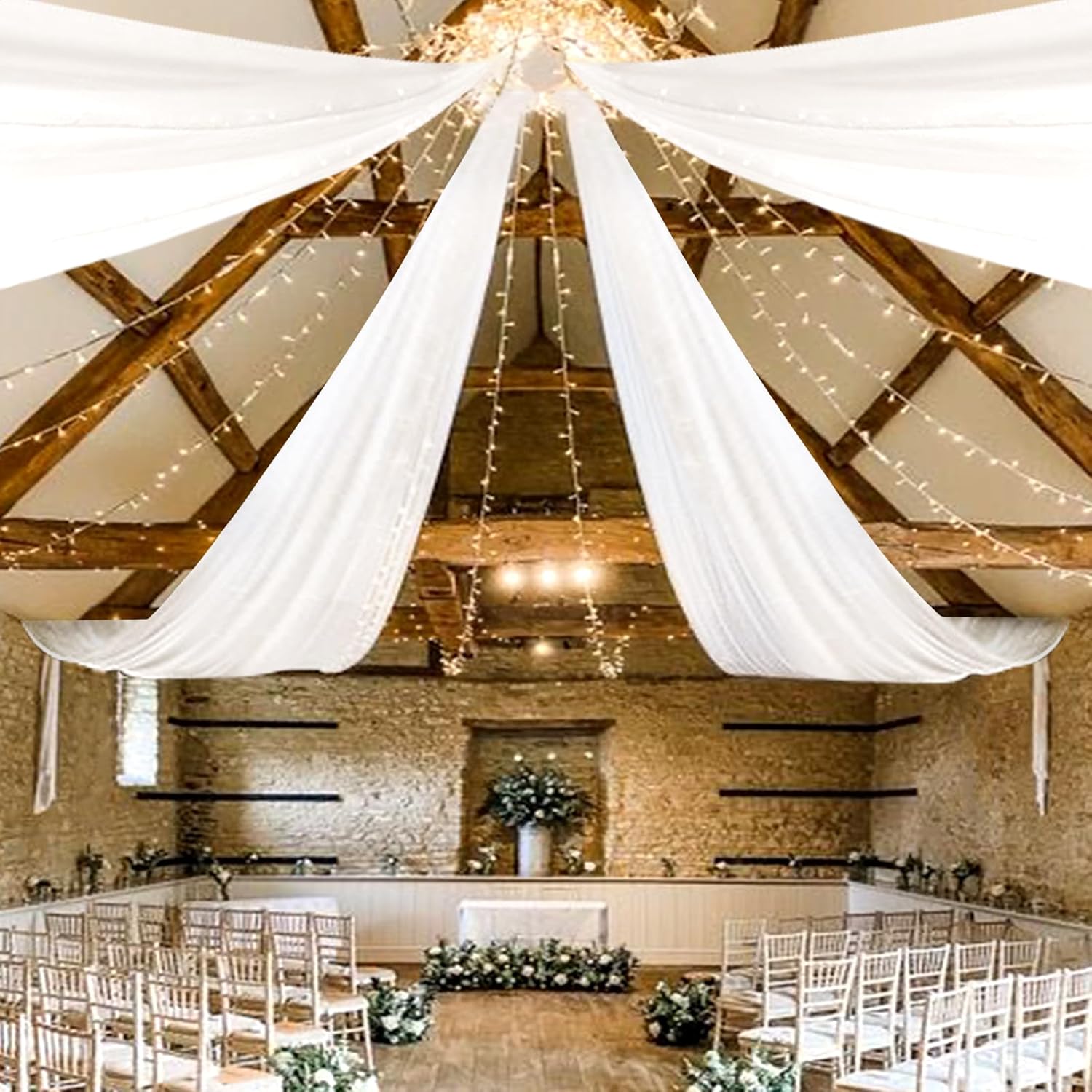 4 Panels White Ceiling Drapes for Wedding Decorations