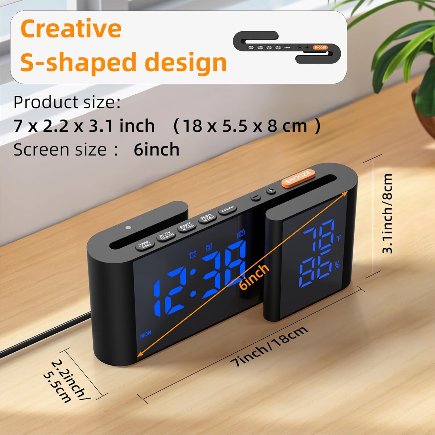 Vauno Alarm Clock Radio with USB Port and Bright Display