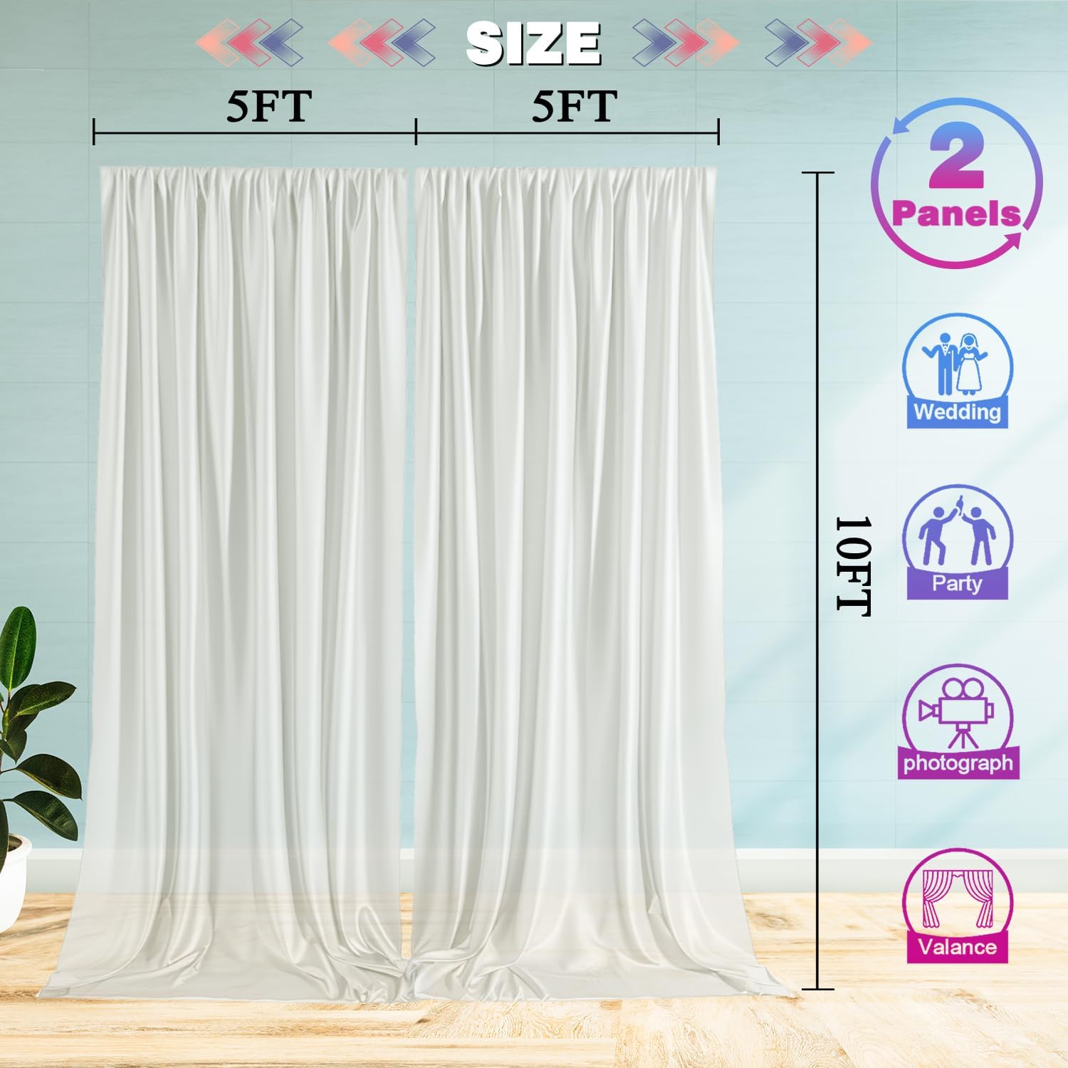 10ft x 10ft Satin Wedding Backdrop Drapes 2 Panels White TAYBSDJ042