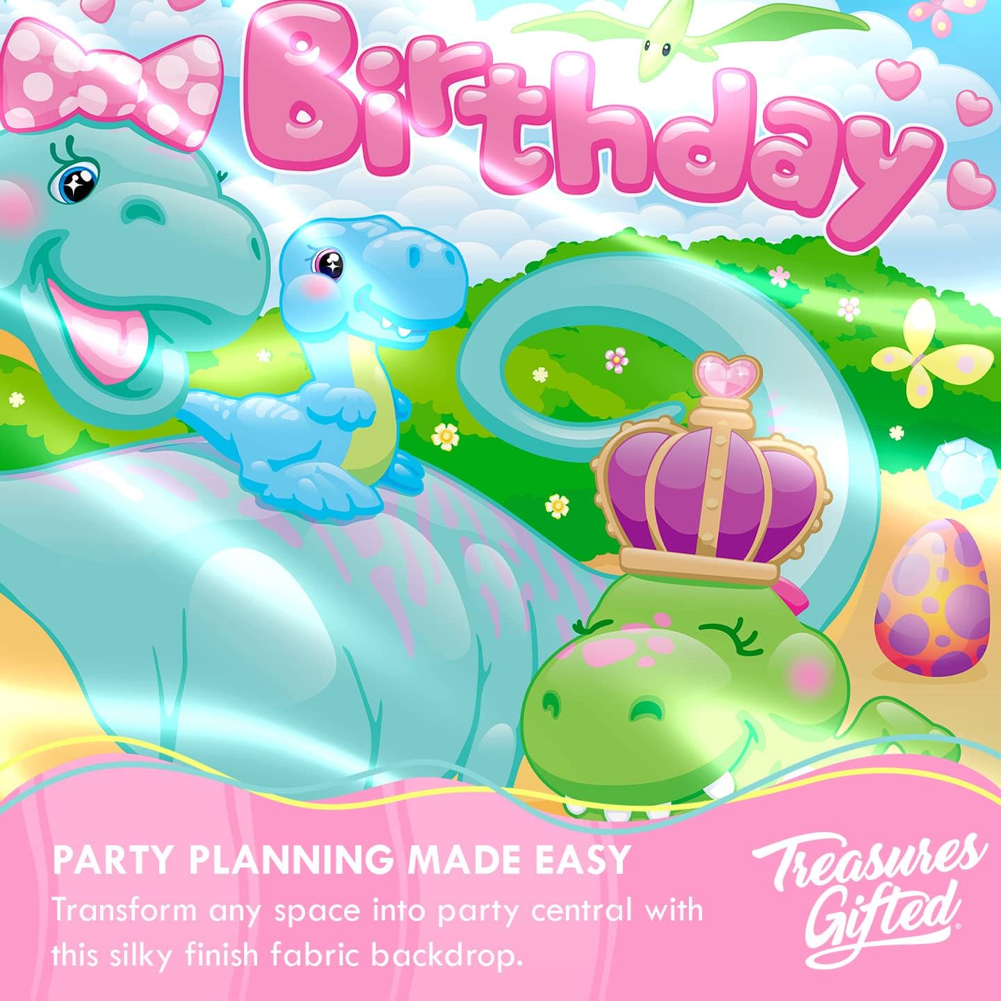 Treasures Gifted Girl Dinosaur Birthday Backdrop