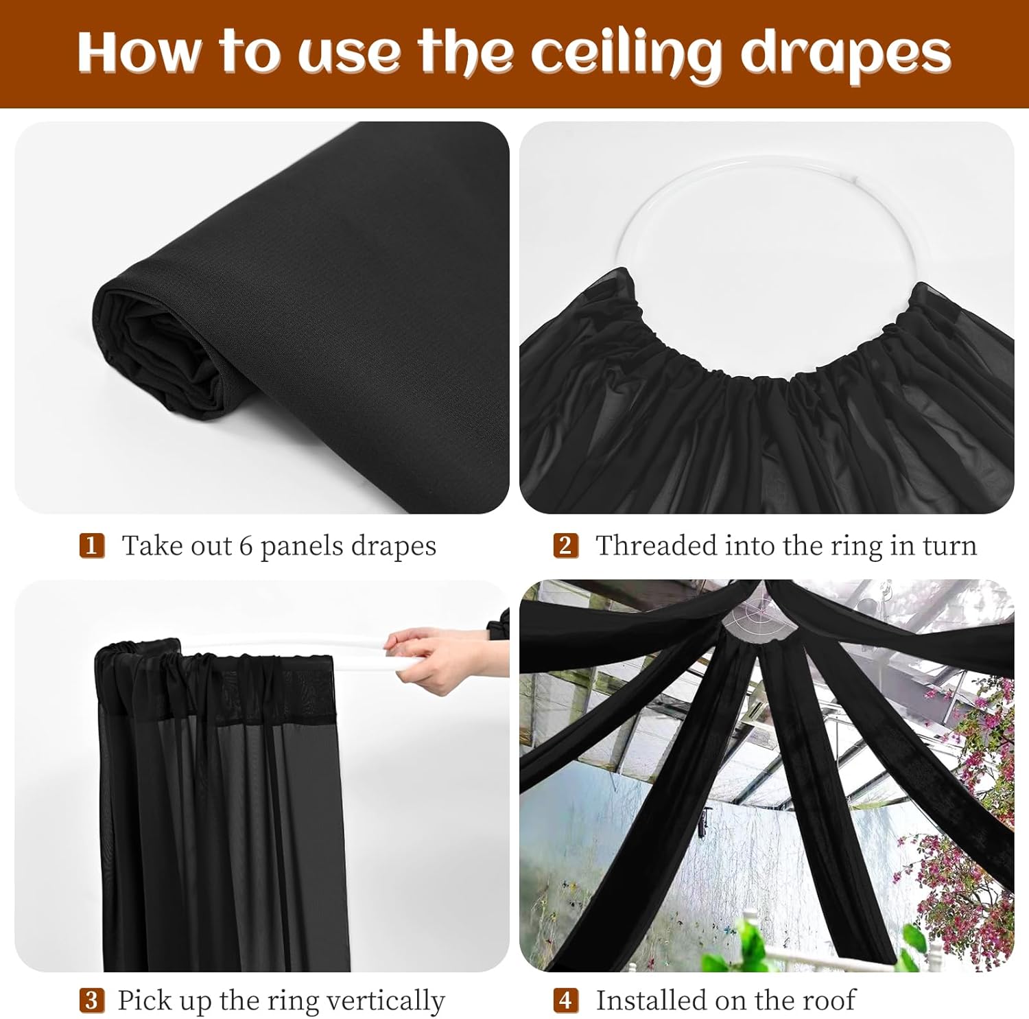 6 Panels Black Ceiling Drapes Wedding Chiffon Arch Decorations