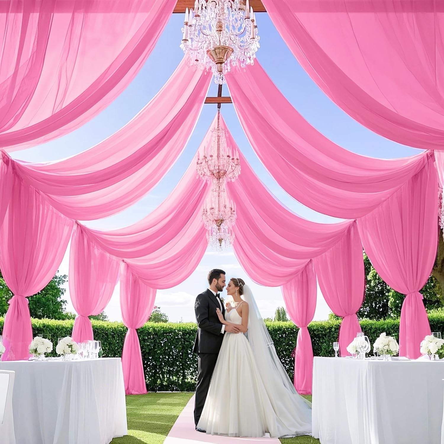MODFUNS Pink Chiffon Ceiling Drapes 2 Panels 5x20 FT for Wedding Backdrop