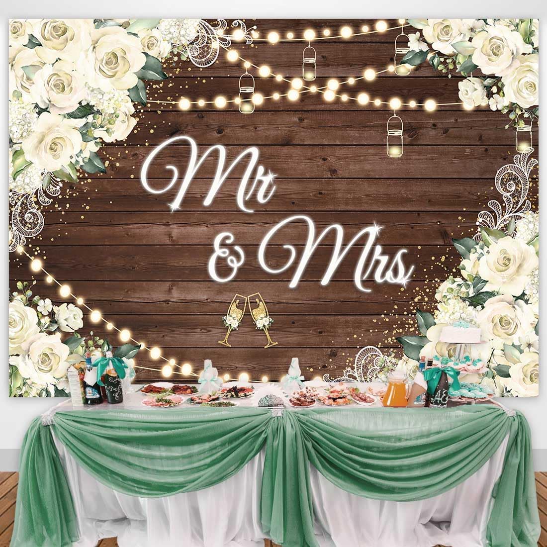 7x5ft Floral Mr And Mrs Photo Booth Backdrop