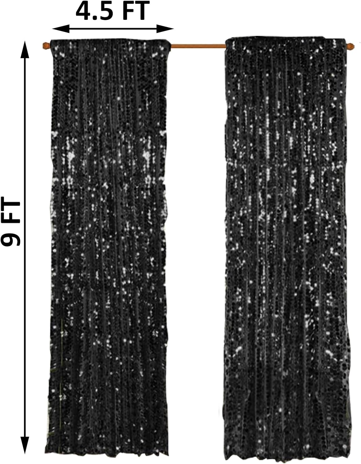 18MM Black Sequin Curtains 45FTX9FT 2 Panels Backdrop