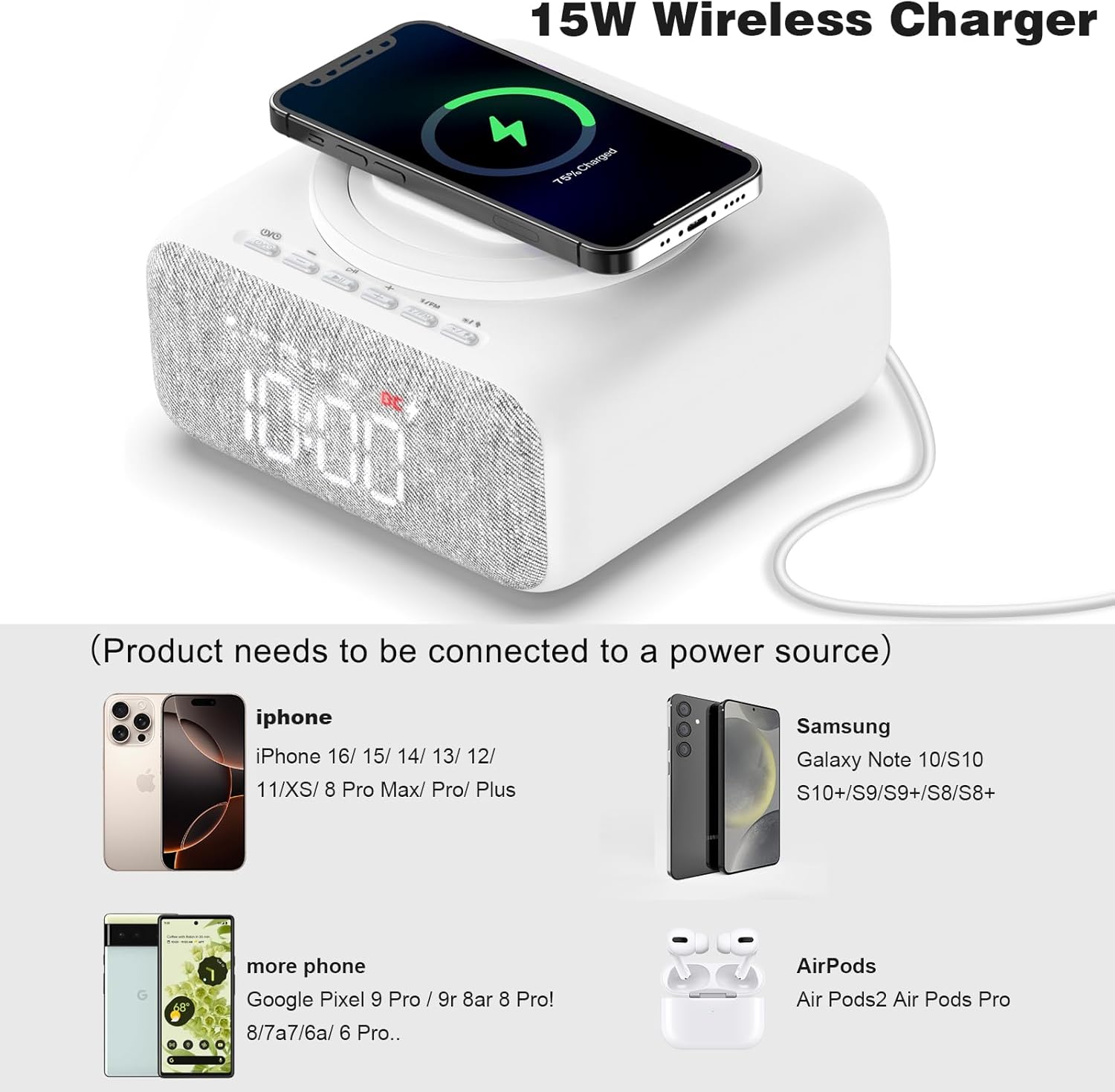 GEYUEYA Home Bluetooth Speaker with Night Light and Alarm Clock Radio