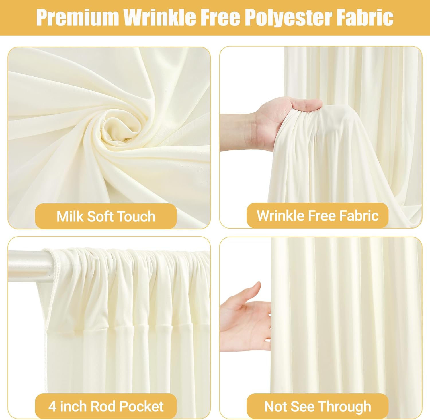 Wish Care 10x10ft Ivory Backdrop Curtain with Lights