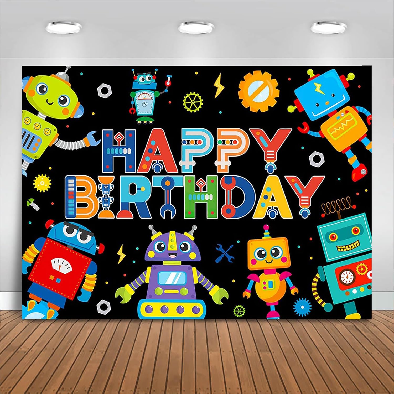 Robot Birthday Backdrop 7x5ft for Boys Party Decor