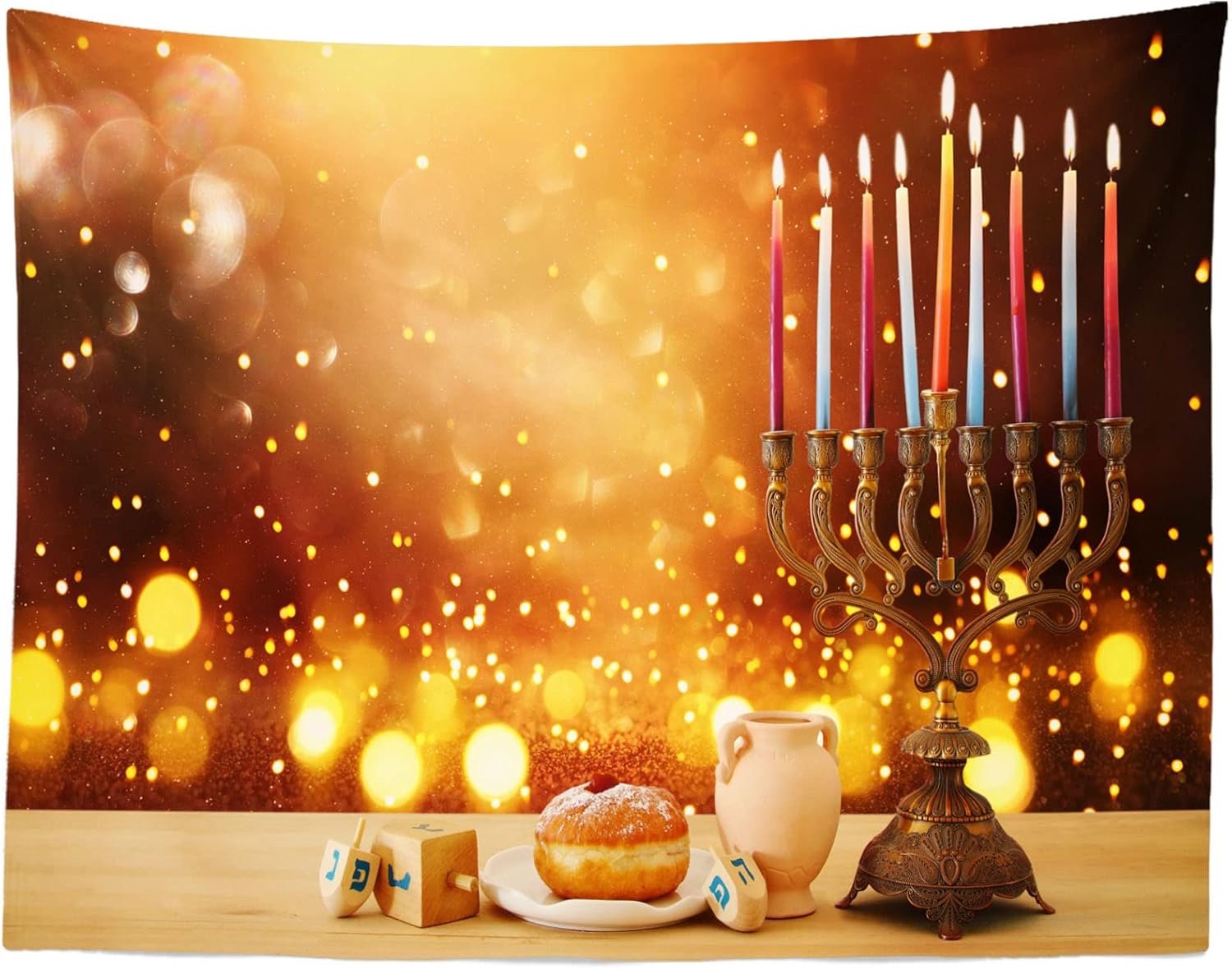 BELECO 8x6ft Hanukkah Photography Backdrop with Golden Bokeh Glitter