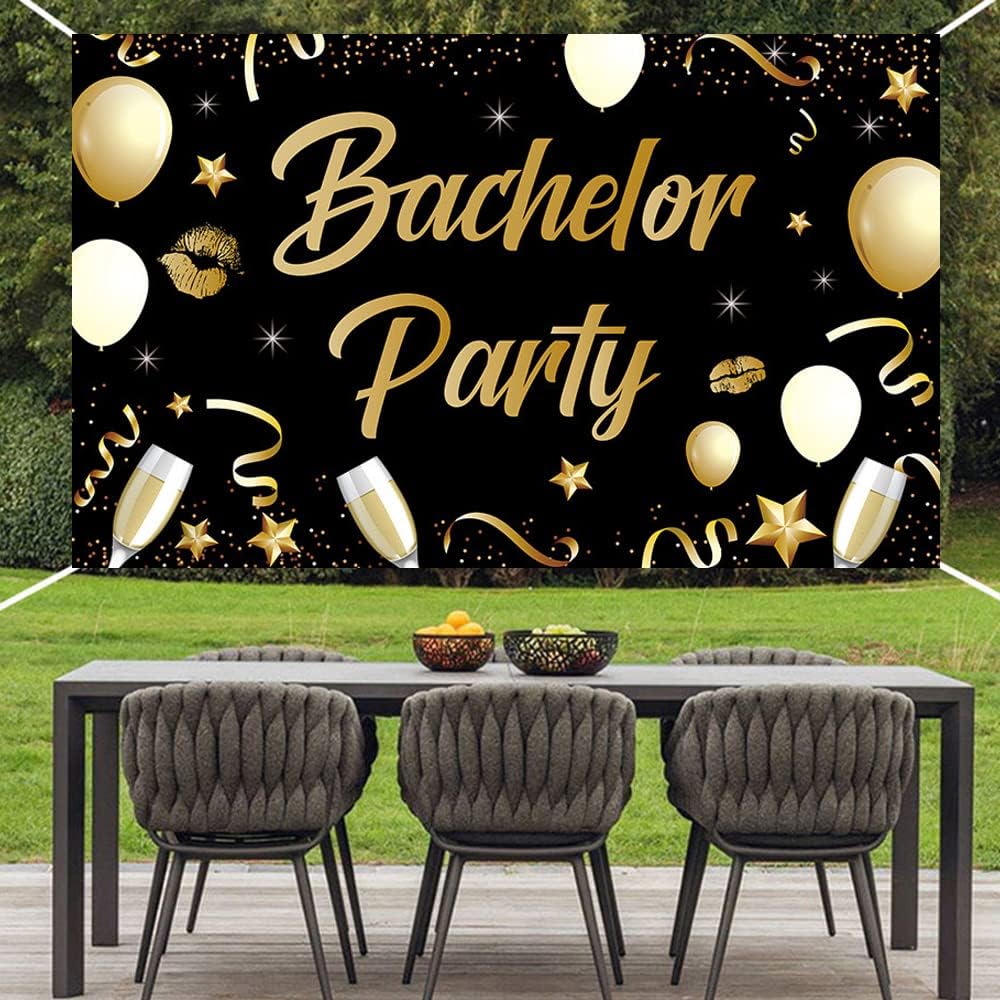 Large Black and Gold Bachelor Party Backdrop Balloon Sign