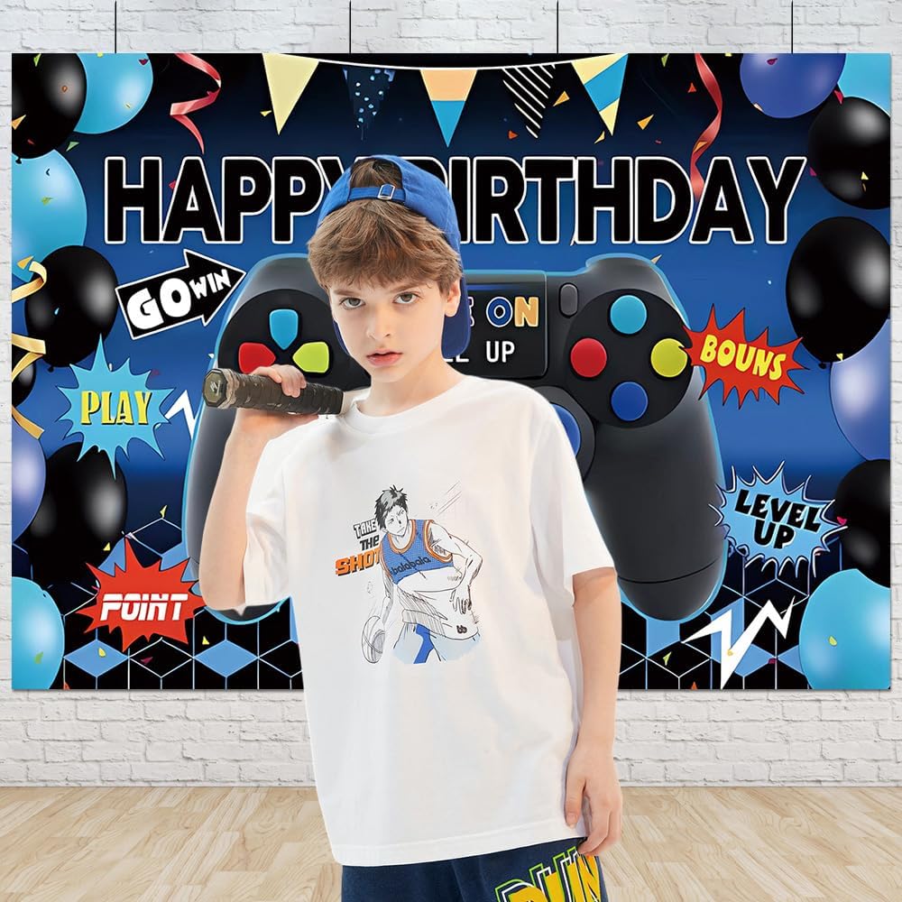 Qian 7x5ft Kids Birthday Party Photo Backdrop Level Up Game