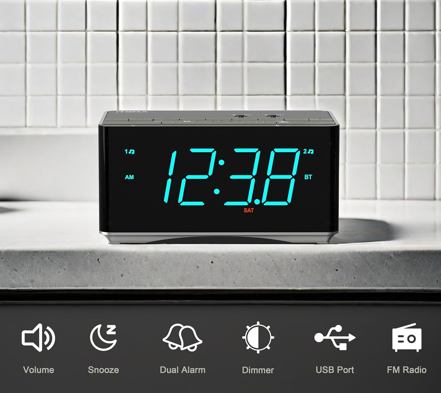 iTOMA Alarm Clock Radio with Bluetooth and FM Radio
