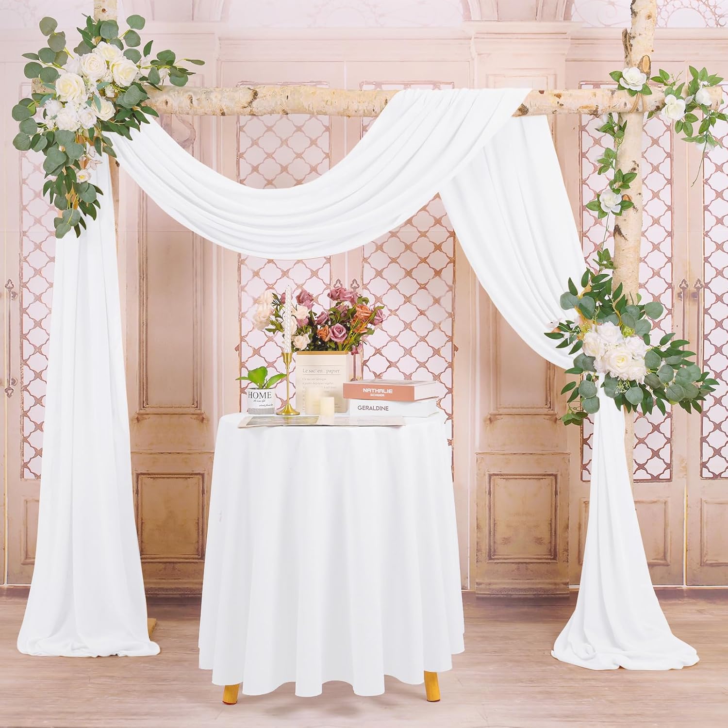 4 Panels White Polyester Wedding Arch Draping Fabric 28x20 Feet Each