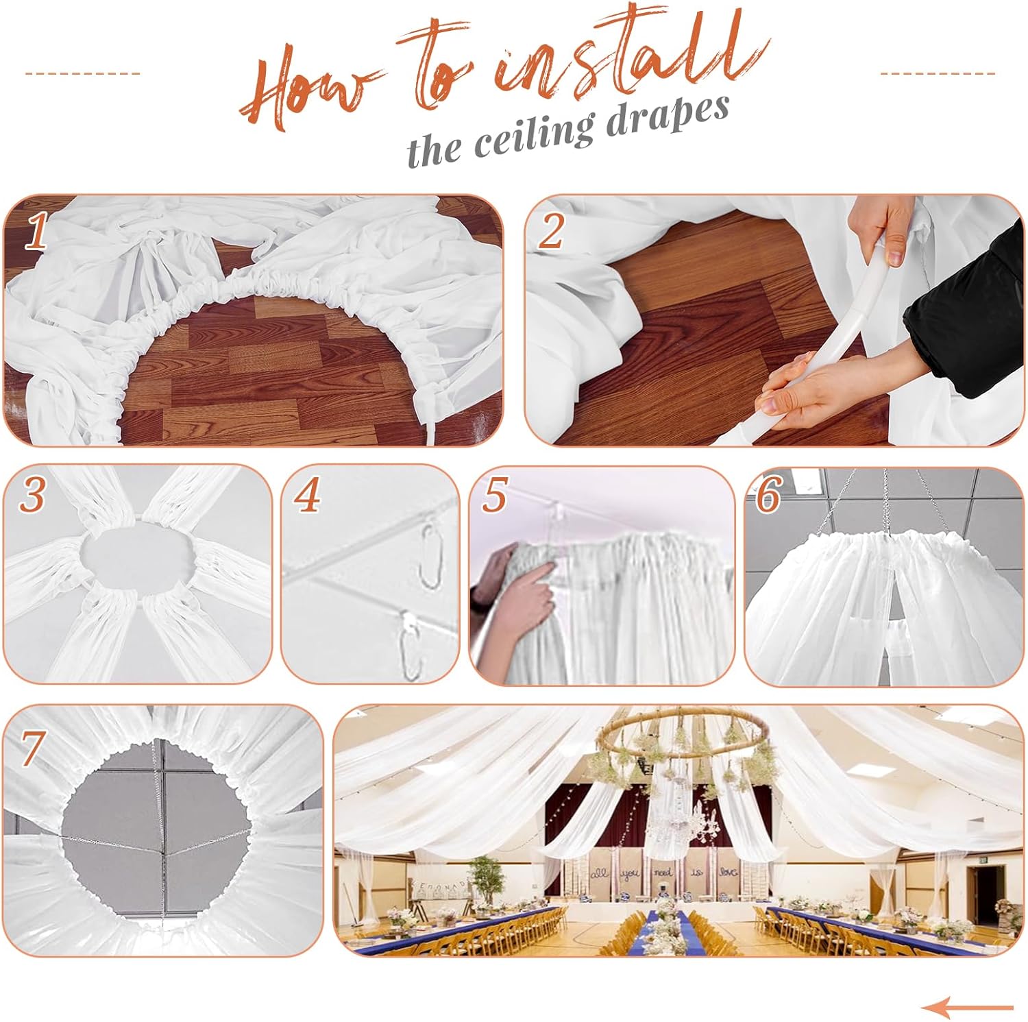 4 Panels White Ceiling Drapes for Wedding Decorations