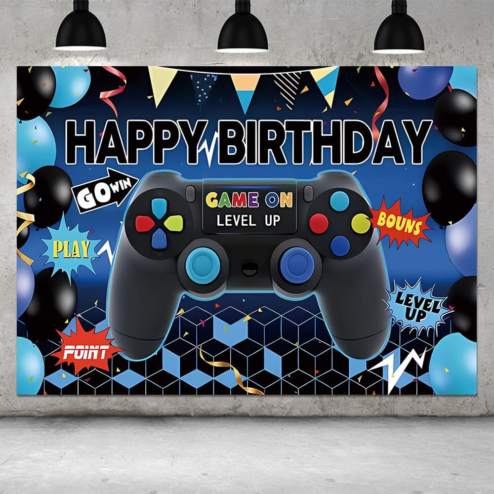 Qian 7x5ft Kids Birthday Party Photo Backdrop Level Up Game