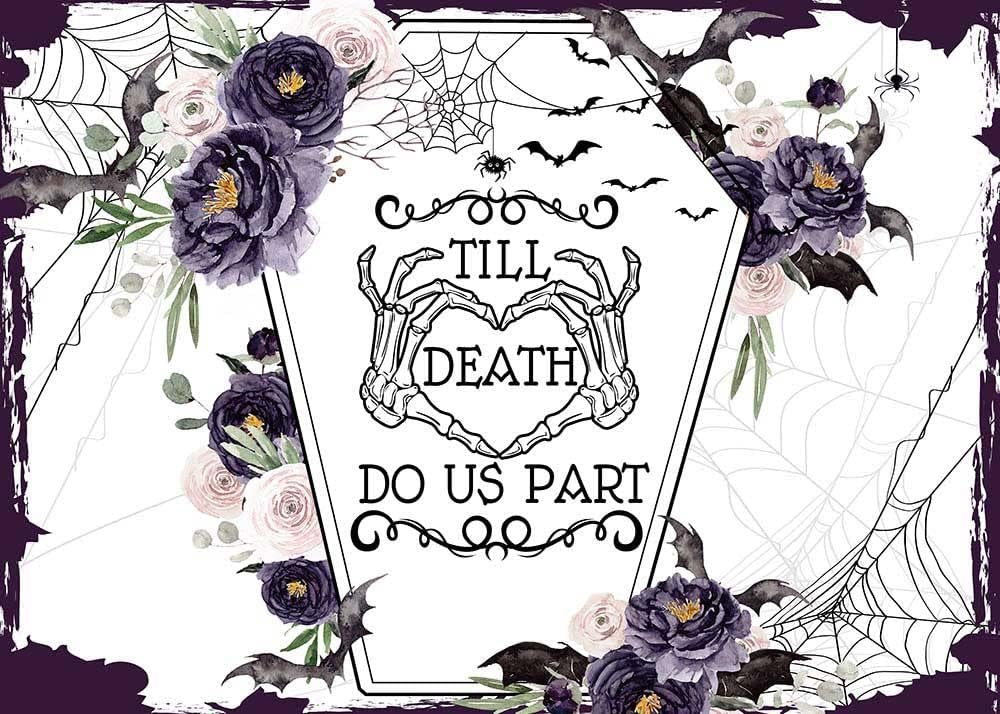 Mocsicka Till Death Do Us Part Halloween Wedding Backdrop - Purple 7x5ft