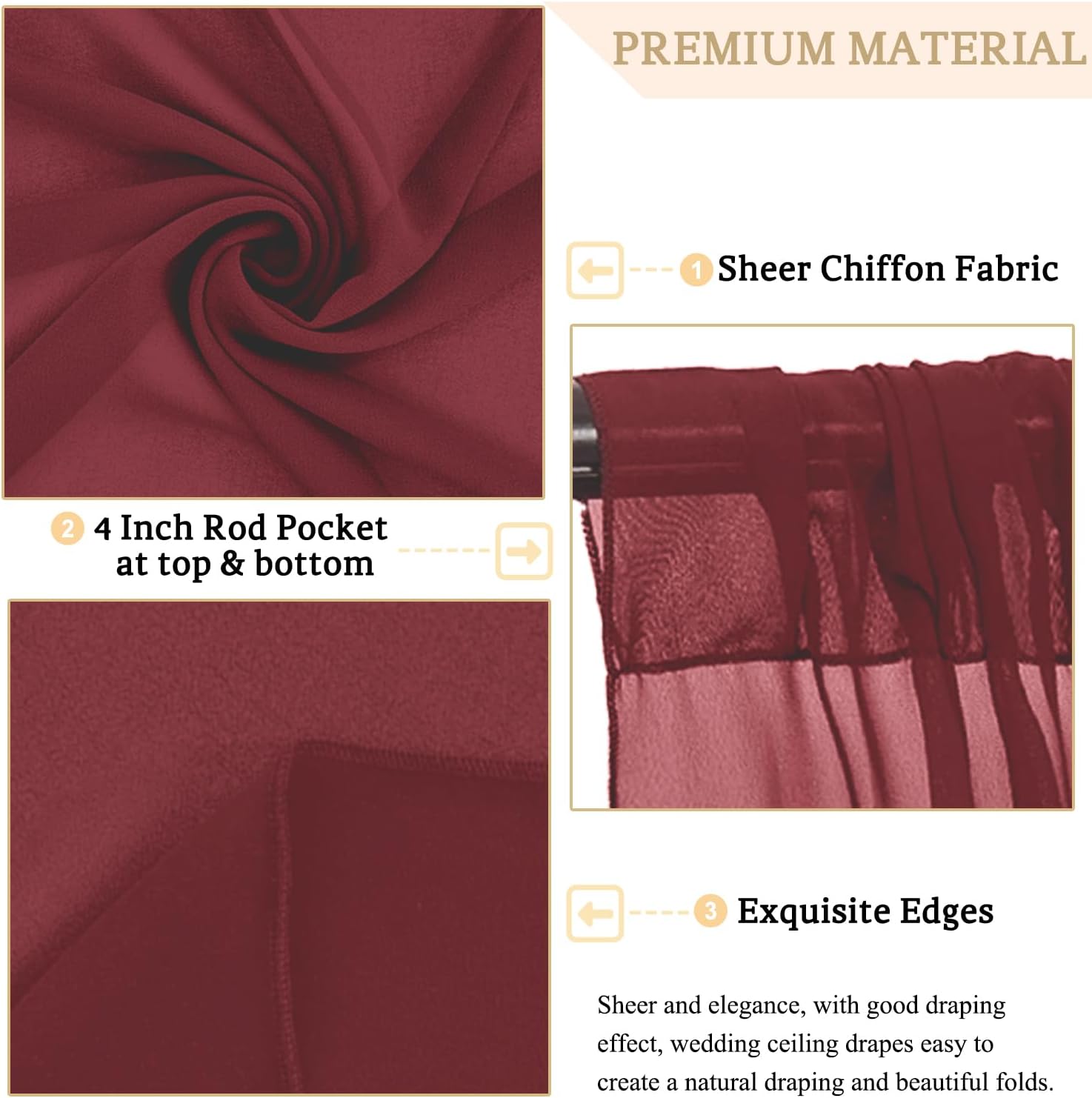 MODFUNS Burgundy Ceiling Drapes for Weddings