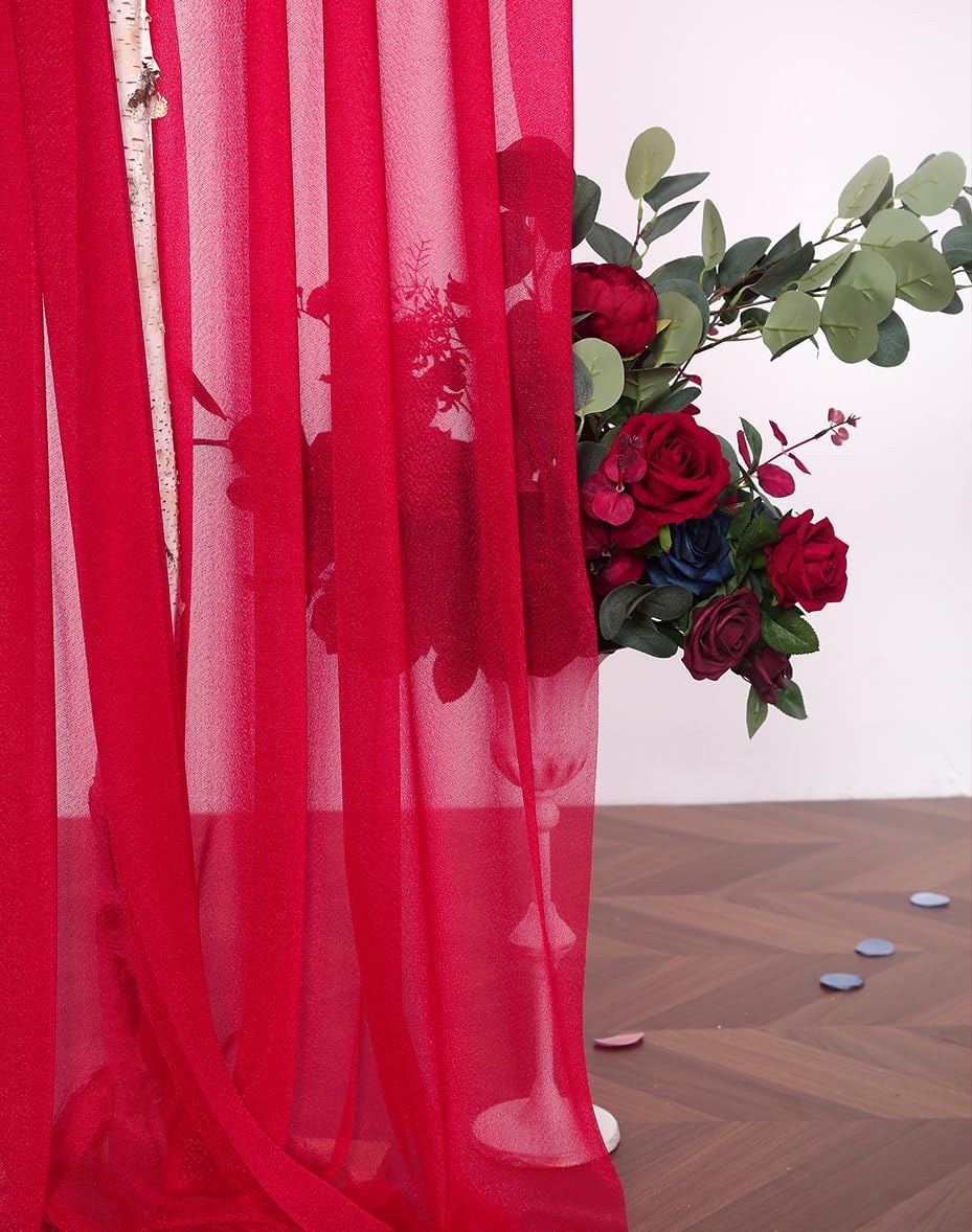 SHERWAY Sheer Wedding Arch Drapes 2 Panels 18Ft Red Red