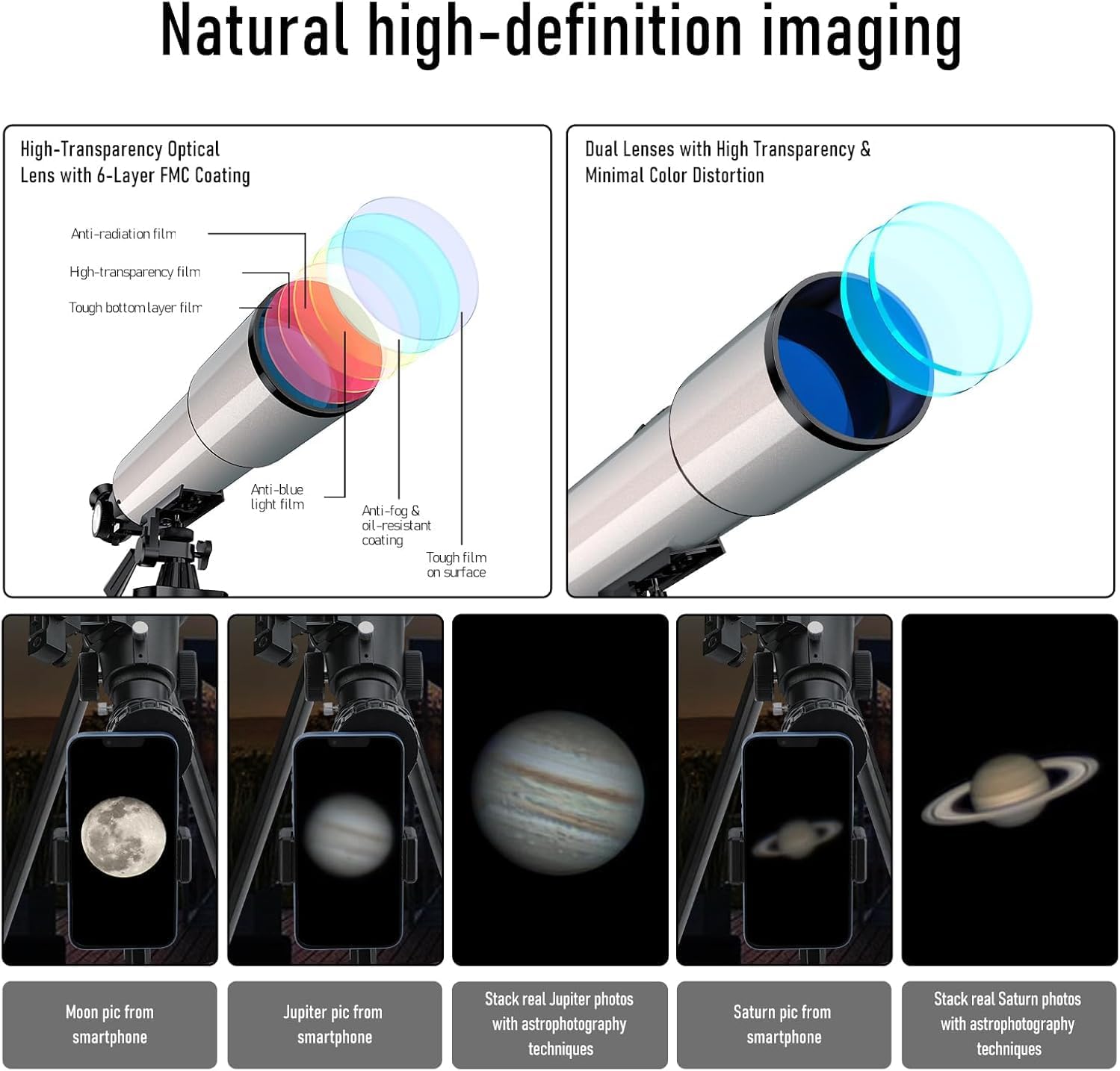 90mm Aperture Refractor Telescope with Stargazing App for Beginners and Adults