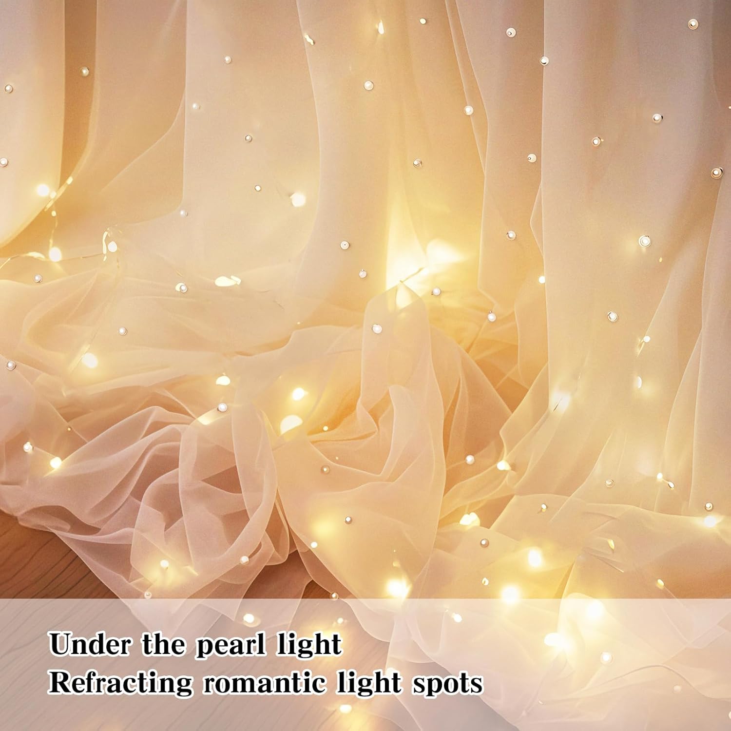10x8ft Pearl Tulle Double Layered Backdrop with Lights and Clips