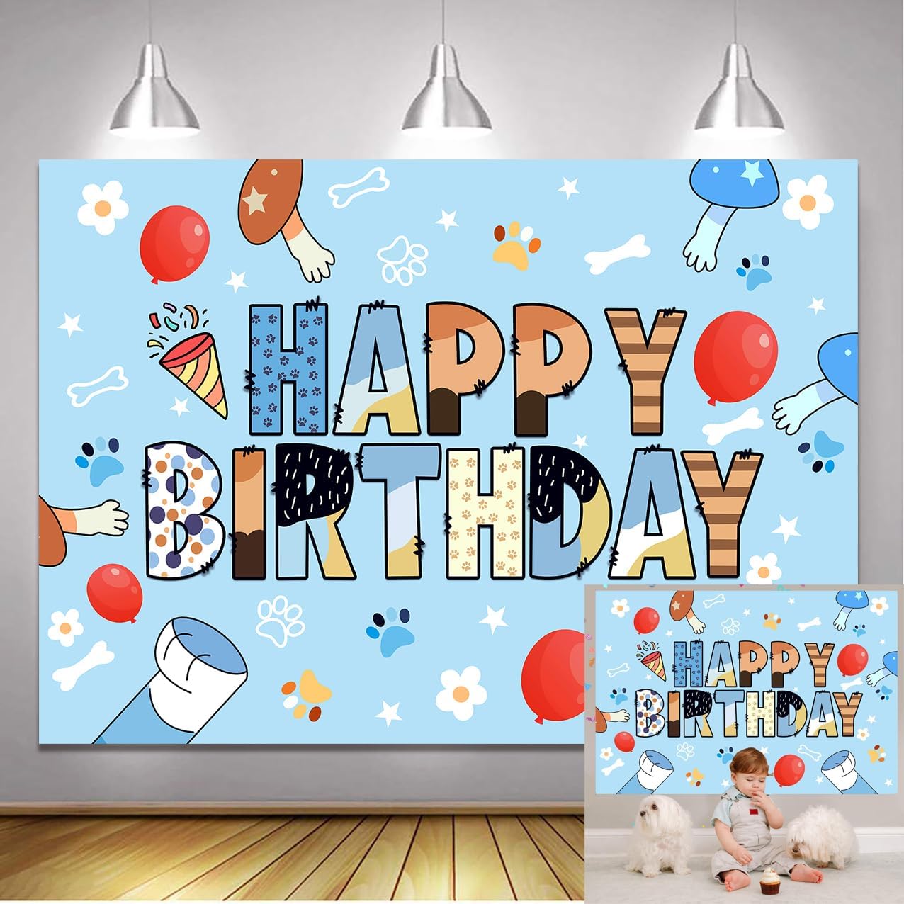 Blue Dog Theme Birthday Backdrop for Photo Booths
