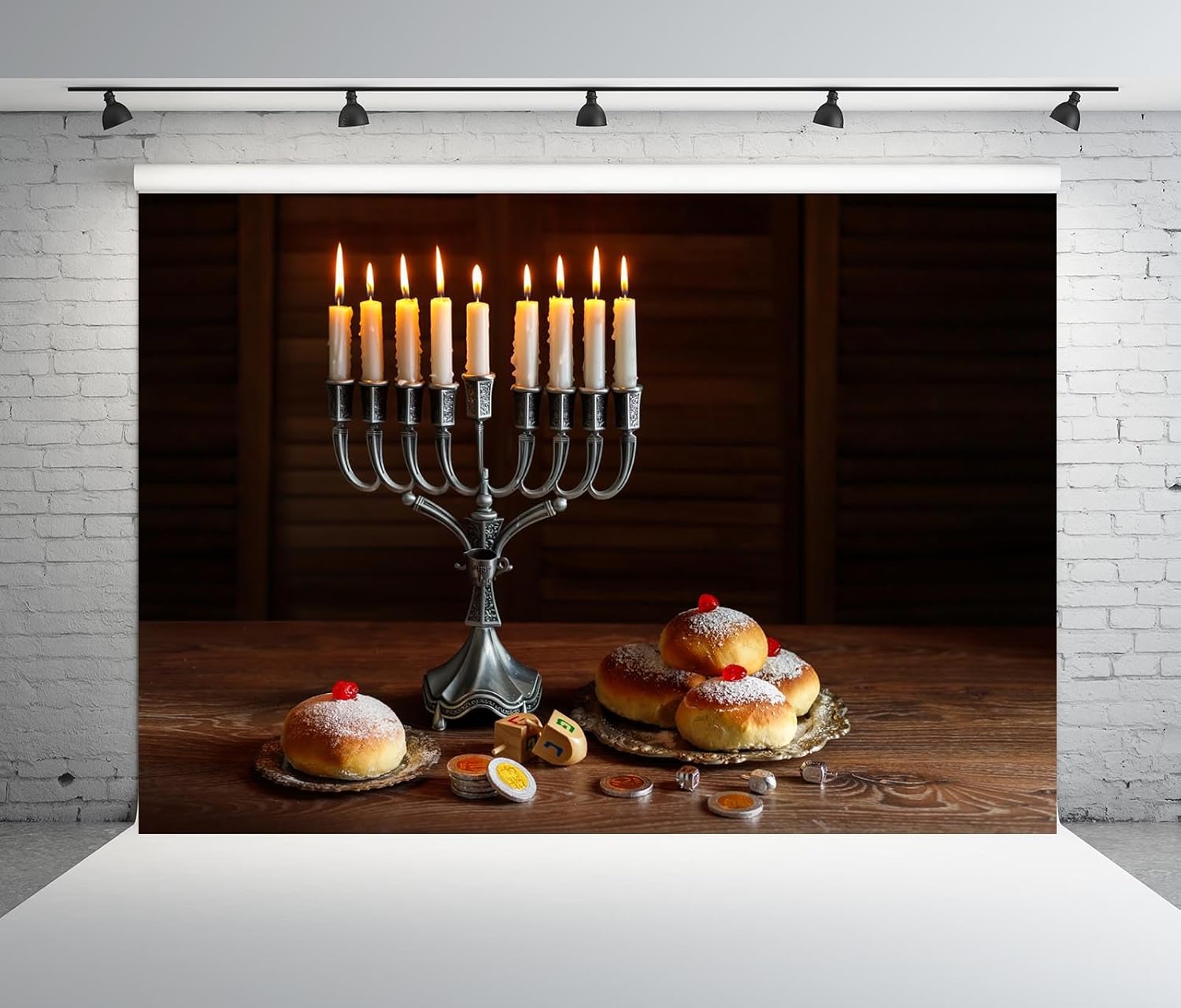BELECO 8x6ft Hanukkah Fabric Backdrop with Menorah and Candles