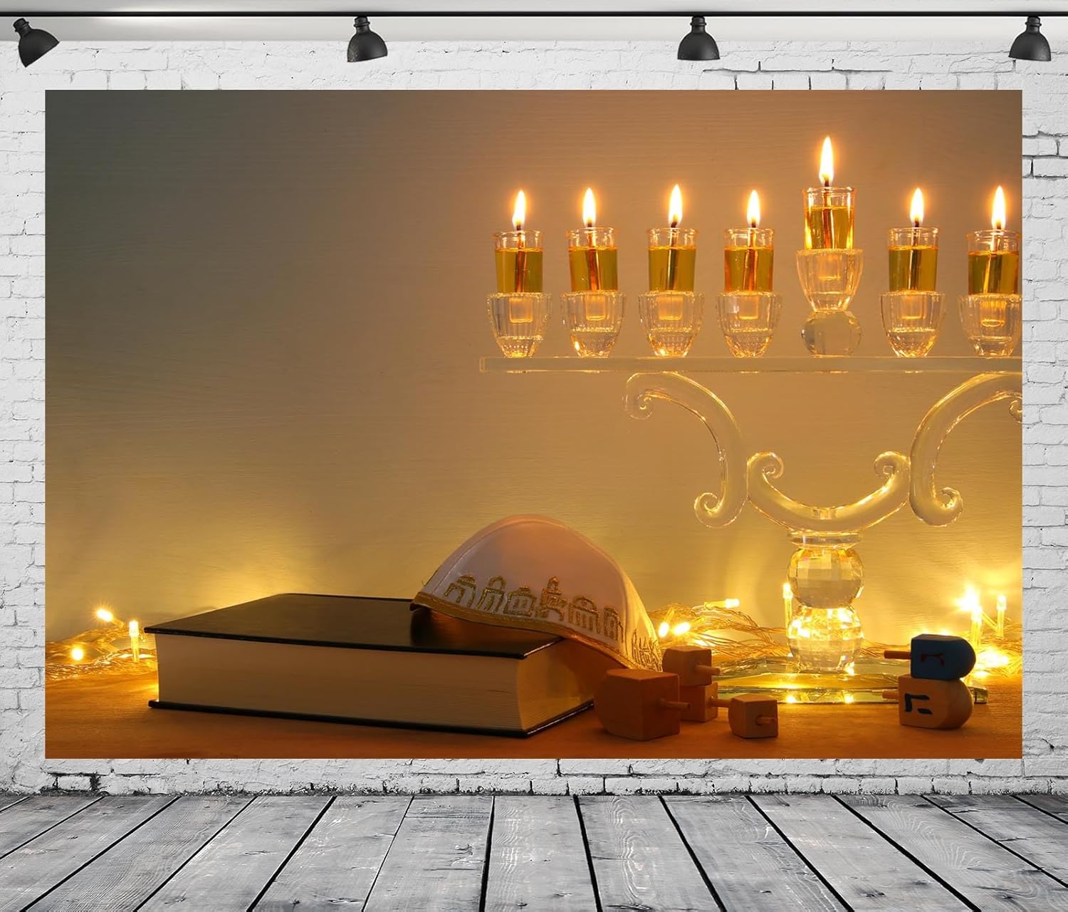 CORFOTO 8x6ft Happy Hanukkah Backdrop Banner