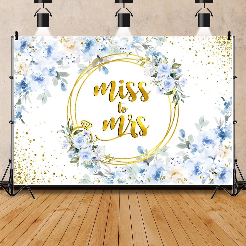 10x7ft Blue Floral Backdrop for Wedding and Photo Events