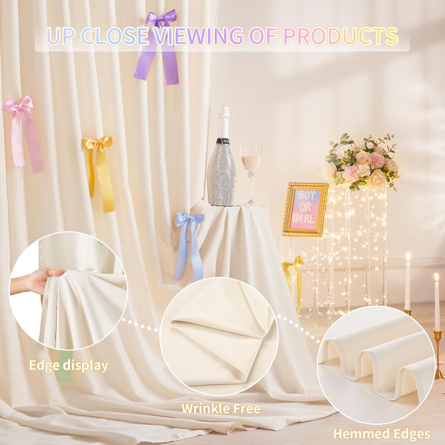 Ivory Backdrop Curtain 58x8ft Wedding Event Decor